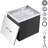 Vevor kylbox för nedsänkning, 56,5 cm L x 43,5 cm B x 43,5 cm H rostfritt stål, kommersiell islåda med lock, 1,8 liter isbar för utomhuskök, avloppsrör och avtappningsplugg ingår, för kallt vin och öl