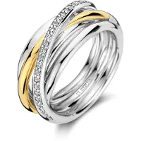 Ti sento tvåfargad crossover silverring med zirkoniastenar 12318ZY/54