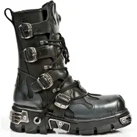 New rock Flame Accented svart/silver läderstövlar-591-S2