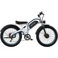 DUOTTS N26 Eleectric Bicycle 2*750W Motors, 48V 20AH Battery, 100 KM Range, 55 km/h Speed, Oil Brakes E-Bike 48V 20Ah blå/vit