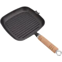 Cosy Homes Gjutjärnspanna med trähandtag Fyrkantig obehandlad non-stick gjutjärnsgrillpanna för kött, biff