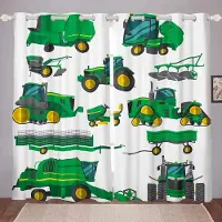 Yiran Furniture 2 st Tecknade Bilar Lastbil Fönsterdraperier, Grävmaskin Traktor Lastbilar Öljetgardiner Pojkar Byggtema Gardin för Sovrum W75H166(CM)x2pcs&Rod Pocket