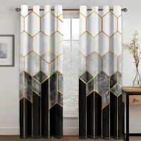Household supplies MH Lyx Abstrakt Geometrisk Ombre Grön Guld romb Fri Frakt 2 Paneler Tunn Fönsterdraperi Gardin för Vardagsrum Sovrum Dekor 100W130H(CM)40x51in&Grommet Top