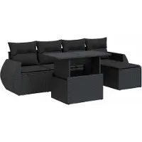 vidaXL Loungegrupp med dynor 6 delar svart konstrotting