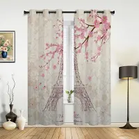 Household supplies MH Japanskt Fuji-berg Sakura Träd Blomma Fönstergardiner Heminredning Vardagsrumsgardiner Barnrum Cortinas För Kök Sovrum 135W x 60H(cm) x1