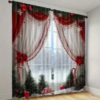 Household supplies MH 2 st Set Julkula Dekorativa Gardiner 3D-tryck Sovrum Vardagsrum Fönster polyester Avskärmningsstil Hemdekoration 50W160H(CM)x2Panel&Grommet Top