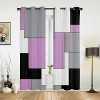Household supplies MH Marinblå Svart Grå Lapptäcke Abstrakt Konst Gardiner för Sovrum Vardagsrum Draperier Kök Barnrum Fönstergardin Heminredning 135W x 60H(cm) x1