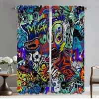 Household supplies MH Hip-hop Graffiti Partition Köksgardiner 2 Delar Mörkläggningsgardiner för Kamera Halloween Dekoration Gardin för Rum 2 Paneler W50xH70cmx2pcs-CL