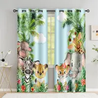 Yiran Furniture 3D Tecknad Djur Tiger Elefant Giraff Gardiner 2 Paneler Barnrum Pojkars Flickors Rum Vardagsrum Sovrum Dekor Cortinas (W50H130cm)-2pcs&Grommet Top