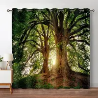 Yiran Furniture Skog Dschungel Träd Naturlandskap Landskap Tunna Fönsterpersienner Gardiner för Vardagsrum Kök Sovrum Vattenfall 2 Delar Dekor W55 X H120cm X 2&Grommet Top