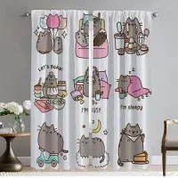 Household supplies MH Mörkläggningsgardin för rum 2 paneler Kawaii fet katt tyll för sovrum myggskydd gardiner rullgardiner avdelare Halloween dekoration W50xH70cmx2pcs-CL
