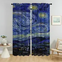 Household supplies MH Van Gogh Myggnät 2 Delar Tyg för Sovrumsavdelning Fönstergardin Elegant Rumsgardiner Persienner Vardagsrum Kök W50xH70cmx2pcs-CL