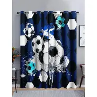 Household supplies MH Fotbollar Fotbollsdesign Blå Gardiner Fönsterbehandling Draperier Fönstergardiner För Vardagsrum Sovrum Barnrum Heminredning W60H60(CM)x2PCS&Grommet Top