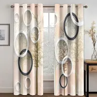 A Family Of Home Textiles Abstrakt Cirkel Linje Blommönster Retro Fönstergardiner för Vardagsrum Sovrum Kök Moderna Gardiner Hemdekoration Draperier W110H240(CM)x2&Hook
