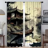 Household supplies MH Gardiner i japansk stil för modernt vardagsrum för kamerafönstergardin Heminredningsgardiner 2 delar Halloweendekoration Avskärmning W50xH70cmx2pcs-CL