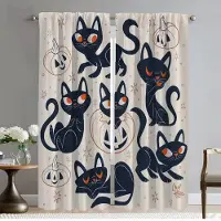 Household supplies MH Väggkonst Katt Mörkläggningsgardin för Rum 2 Paneler Halloween Dekoration Tyll för Sovrum Avdelningsgardiner Barnrum Rullgardiner Hem W50xH70cmx2pcs-CL