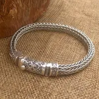 Wucifang Jewelry S925 Silver Rent Handvävt 8mm Armband För Män Thailändskt Silver Vintage Gammalt 925 Sterling Silver Herrarmband 18cm