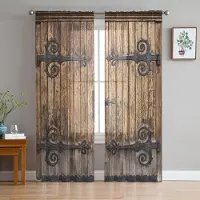 Household supplies MH Vintage Trädörr Dörröppning Tyllgardiner för Vardagsrumsdekoration Modern Chiffong Skir Voile Kök Sovrum Fönstergardin 1 PCS W100XH250cm&Grommet Top