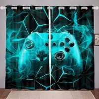 Yiran Furniture Spelgardiner Draperier Barn Spelare Videospel Gardinset för Pojkar Moderna Spelkontroller Tyg Gardin Grön Spelare 2 Delar W60H60(CM)x2PCS&Grommet Top
