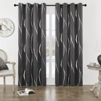 Textilien Paket med 2 mörkläggningsgardiner med öljetter, termiskt isolerade, rumsmörkläggande med vågfolietryck för sovrum 52 63 inch&Grommet Top