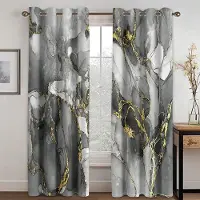 Yiran Furniture 2 paneler Marmorgardiner Rosa Guld Grå Gardiner för Lyxigt Sovrum Vardagsrum Kök Fönsterblinds Draperi cortina Stångficka 2x75W166H(CM)&Grommet Top