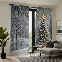 Household supplies MH 2 stycken HD julgran Snöberg landskap dekorativ gardin vit knytband digitaltryckt gardin heminredningsstil d W52H63inchW132H160cm
