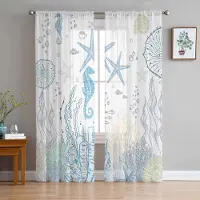 Household supplies MH Ocean Coral Sjöstjärna Snäcka Skira Gardiner för Vardagsrumsdekoration Fönstergardiner för Kök Tyll Voile Organza Gardiner W135 x H185cm x1
