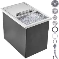 Vevor kylbox för nedsänkbar kylning, 46 cm L x 30,5 cm B x 36,8 cm H Iskylare i rostfritt stål, kommersiell islåda med skjutbart lock, 38,7 l isbar för utomhuskök, avloppsrör och avtappningsplugg ingå