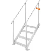Vevor Bryggstege 4 steg, Bryggtrappa 30''-38'' Justerbar höjd, 500 lbs lastkapacitet, Aluminium Pontonbåtstege med dubbla ledstänger och halkfri pedal för fartyg/sjö/pool/marin ombordstigning