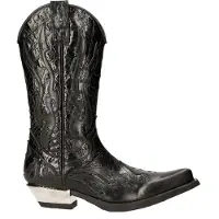 New rock Flame Accented Biker Cowboy Boots i svart läder - M-7921-S1
