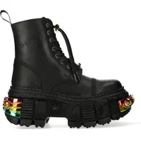 New rock - Svarta läderstövlar med plattform - WALL83CCT-S8