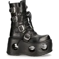 New rock Metallic Svart Läder Neptuno Gothic Stövlar-373-S2