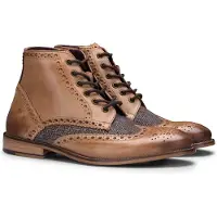London Brogues Klassisk Oxford för herrar Brunt läder Gatsby Brogue Ankelkängor med Tweed