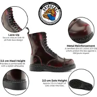 Grinders Unisex Wine Leather Steel Toe Cap Lace Up Boots - Stag ACS