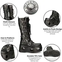 New rock M-272-S2 Neptuno Metallic Knähöga svarta gotiska stövlar i läder