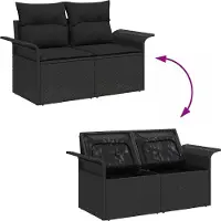 vidaXL Trädgårdsoffset med lagring 5 pcs Svart Poly rattan