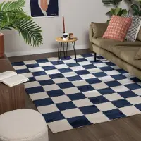 FRAAI Rutig matta | Blox blå hos Volero | 120x170 cm | Bomull | Block | Rektangulär | Låg lugg
