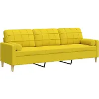 vidaXL 3-sitssoffa med prydnadskuddar ljusgul 210 cm tyg