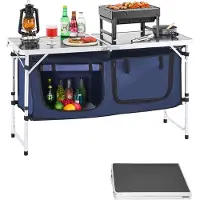 Vevor Campingköksbord, Hopfällbart Utomhusmatlagningsbord, 3 Justerbara Höjder, Aluminium Lätt Portabel Matlagningsstation med Förvaringsorganisatör, Bärhandtag, För Grillfest Picknick Husbil Resor, B