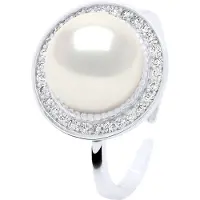 ATELIERS SAINT GERMAIN Ring justerbar Omfattning i Cubic Zirconia - Knapp i äkta odlad sötvattenspärla 10-11 mm