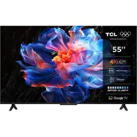 TCL 55P69K - 55 Diagonal klass (54.5 visbar) - P69K series LED-bakgrundsbelyst LCD-TV - Smart TV - Google TV - 4K UHD (2160p) 3840 x 2160 - HDR - borstad metall