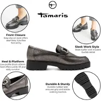 Tamaris Dam Tenn Silver Läder Loafers Slip-On Platåskor