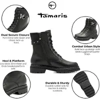 Tamaris Dammode Svarta Läderstövlar Med Snörning Och Dragkedja Combat Ankelboots
