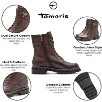 Tamaris Dam Mode Bruna Läderstövlar Med Snörning Och Dragkedja Combat Ankelboots