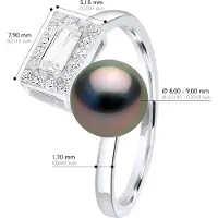 ATELIERS SAINT GERMAIN Ring justerbar Cubic Zirconia - Äkta odlad Tahitipärla Rund 8-9 mm