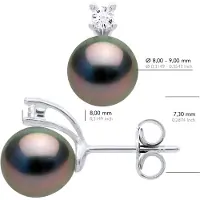 ATELIERS SAINT GERMAIN Örhängen av Silver 925 & Cubic Zirconia utsmyckade med 2 äkta odlade Tahitipärlor Pear 8-9 mm