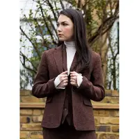 TruClothing Dam rostbrun fiskbensull tweed rutig kavaj