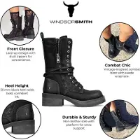Windsor Smith Windsorsmith Dam Svarta Mocka Stridsstövlar Mid-Cat Snörning Bikerskor - Gather