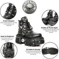 New rock Nya Rock M-TANK007-S1 Stövlar i svart läder Gothic Combat Platform