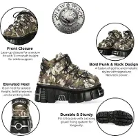 New rock M-106-C169 Camouflage Läder Metallic Gothic ankelstövlar